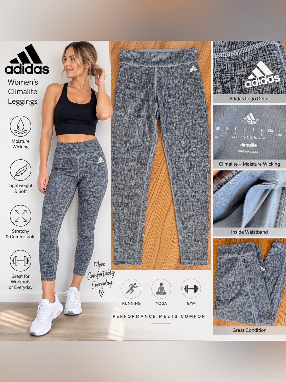 adidas Women’s Gray Marled Climalite Leggings